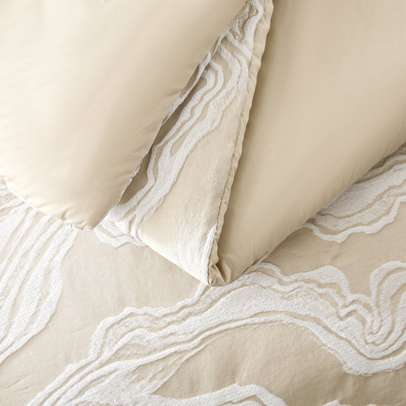 Cascade Wave Cotton Comforter Set Cream/White 3 Piece Set Queen, Queen Comforter + 2 Standard Shams, Cream