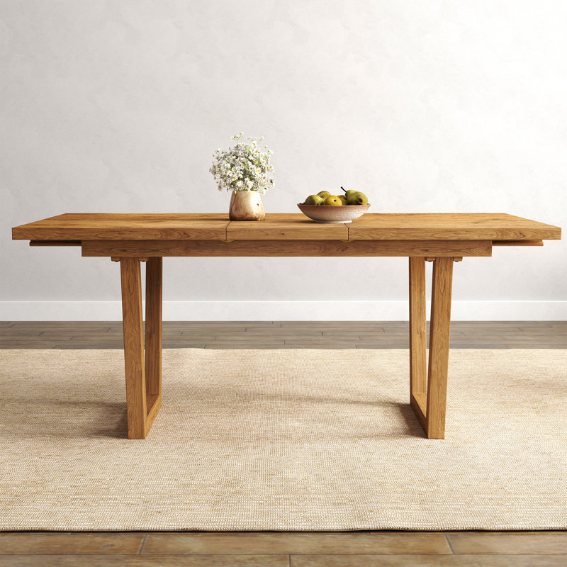 Extendable Solid Wood Dining Table With Sled Legs, Farmhouse Reclaimed Pine Dining Table For Kitchen/Dining Room, Brown