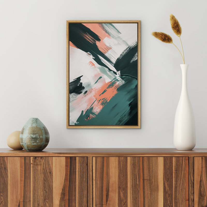 Impression sur toile encadrée de peinture abstraite orange verte, Naturel, H 24 po x l 16 po