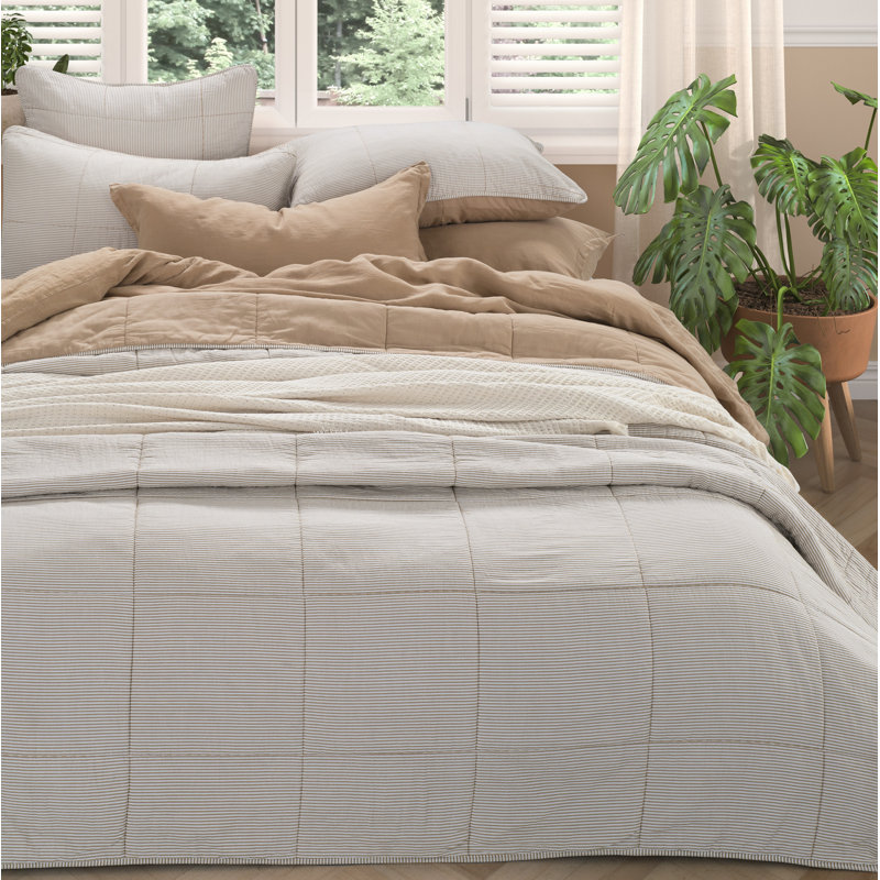 Ensemble de courtepointe Tagliatelle, Naturel, Courtepointe pour lit grand + deux taies décorati