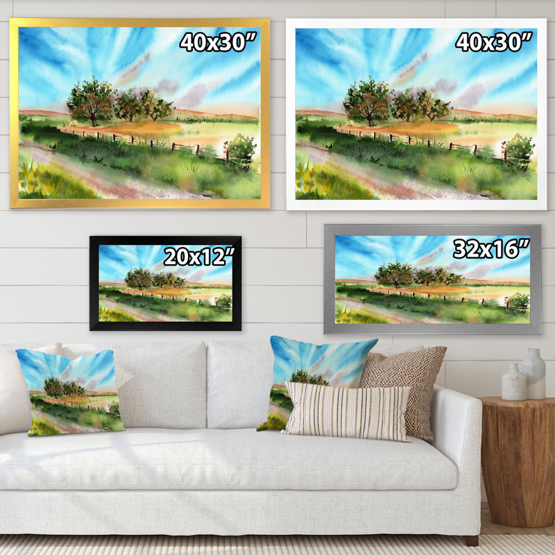 «Green Summer Landscape with Green Trees», reproduction sur toile, H 34 po x l 44 po x P 1,5 po, Cadre photo blanc