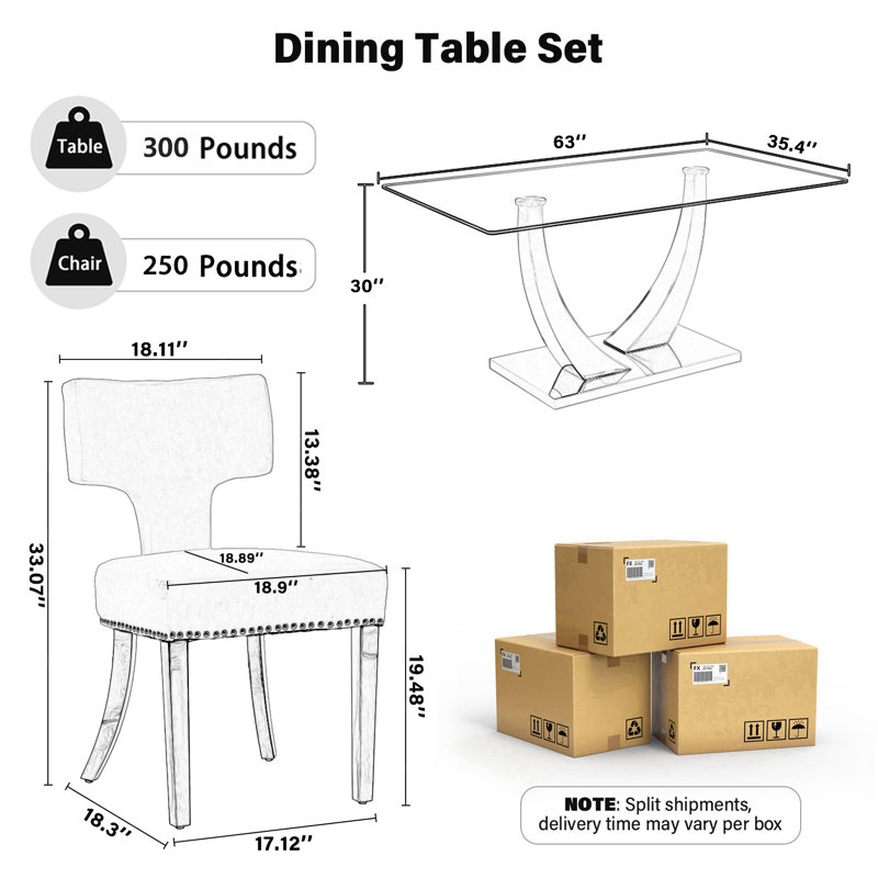 Modern Rectangle Pedestal Dining Set with Chenille Dininig Chair, 5, Beige/Gold, Gold