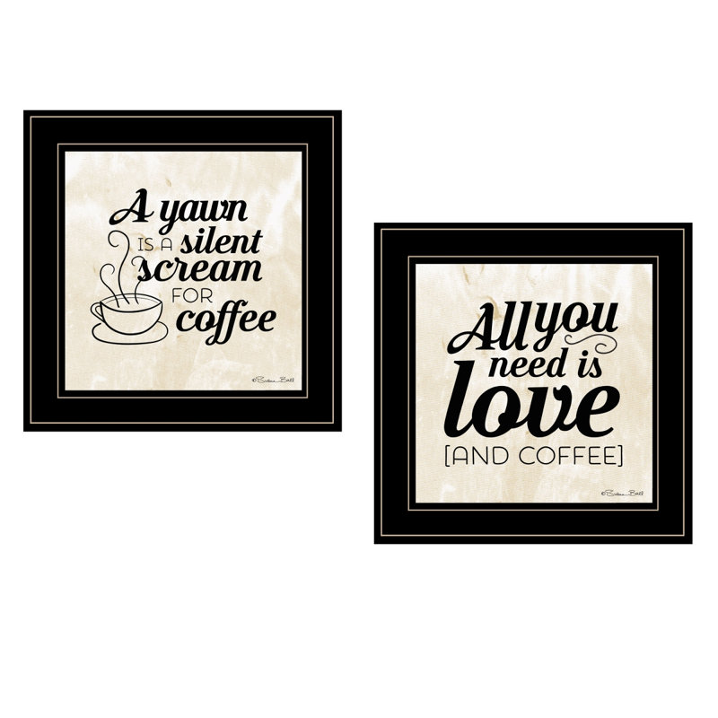«All You Need Is Coffee», art mural encadré 2 pièces pour décor de maison par Susan Boyer