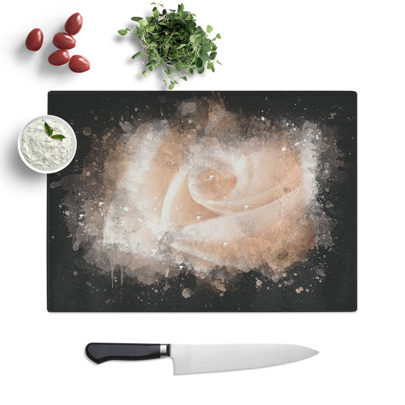 Tempered Glass Light Pink Rose Chopping Board, 28.5 cm x 39 cm