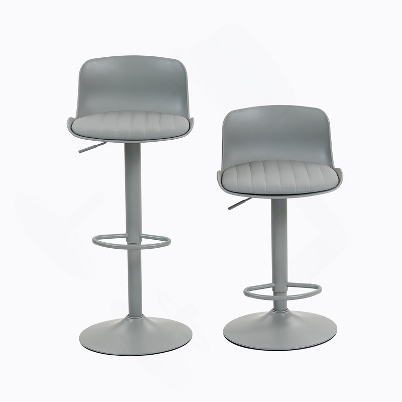 Tabourets de bar modernes en cuir synthétique à hauteur de comptoir avec pivot réglable, dossier confortable et base robuste - ensemble de 2, gris