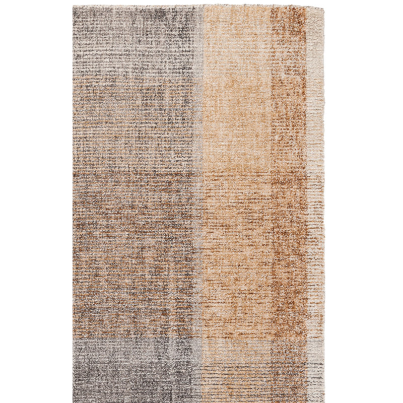 Tapis en laine et coton touffeté à la main brun clair et bleu, Tapis de couloir 2 pi 3 po x 8 pi