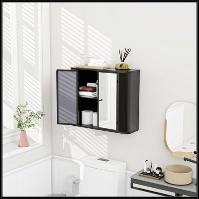 Armoire de salle de bain murale noire avec miroir