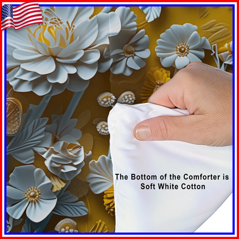 Yellow Blue Flowers Comforter, Queen