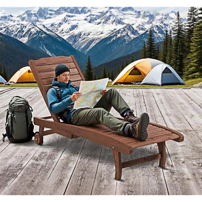 Outdoor Wooden Chaise Lounge Chair Pool Lounge Chair, Brown