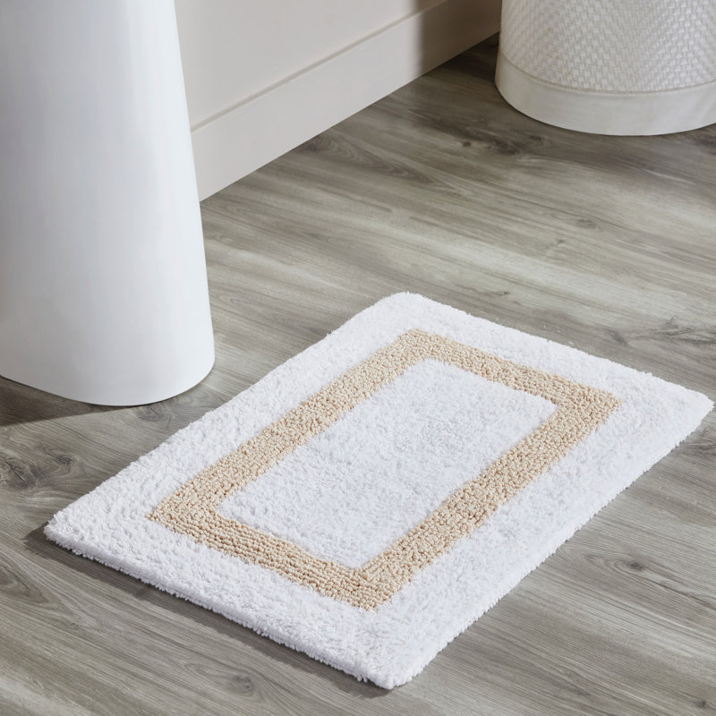 Tapis pour salle de bain réversible 100% coton Widman, Rectangle 17 po x 24 po, Blanc / Sable