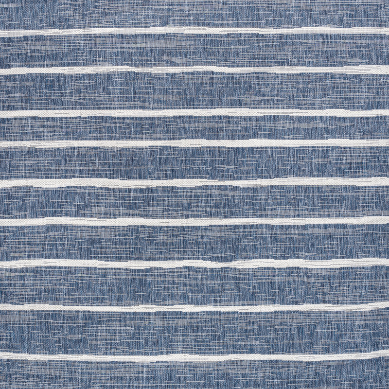 London Berber Stripe Blue/Ivory Indoor/Outdoor Rug, Square 6'7"