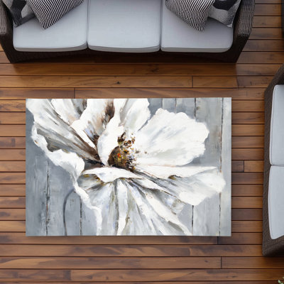 Flower on Wood - White Living Room Outdoor Area Rug | Home Decor