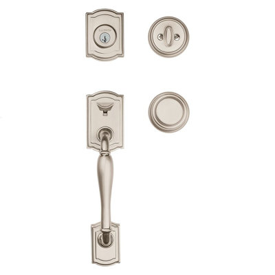 Prestige Wesley Handleset with Single Cylinder Deadbolt and Alcott Door Knob and Rosette