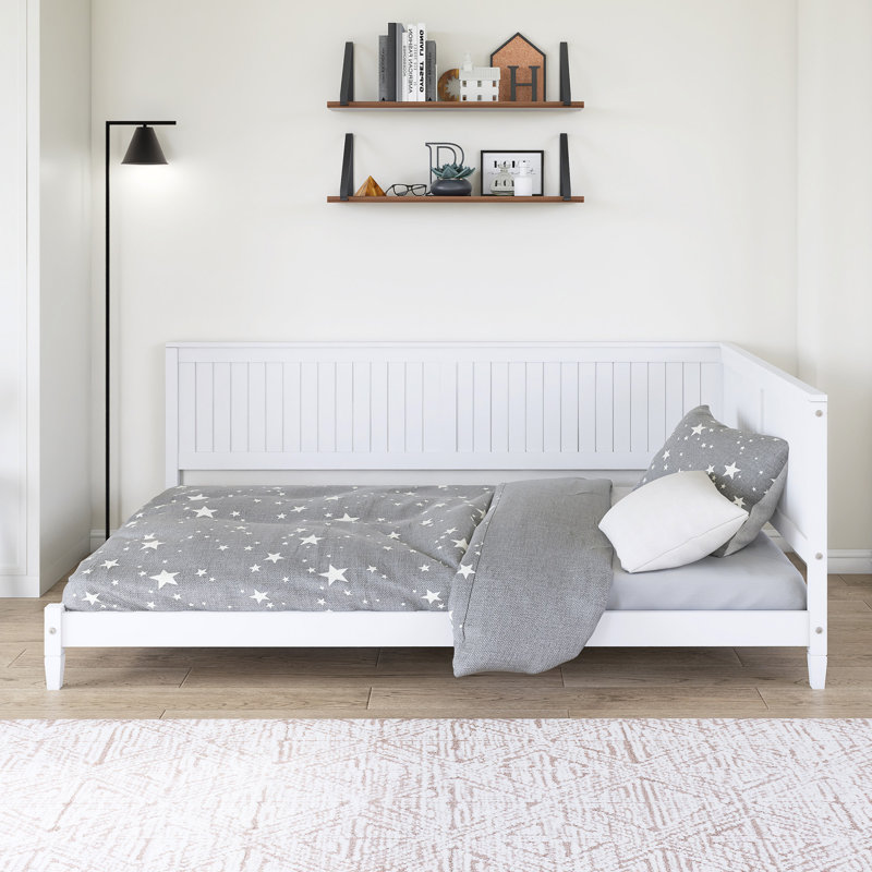 Lit plateforme en bois avec accoudoirs, Lit double, Blanc