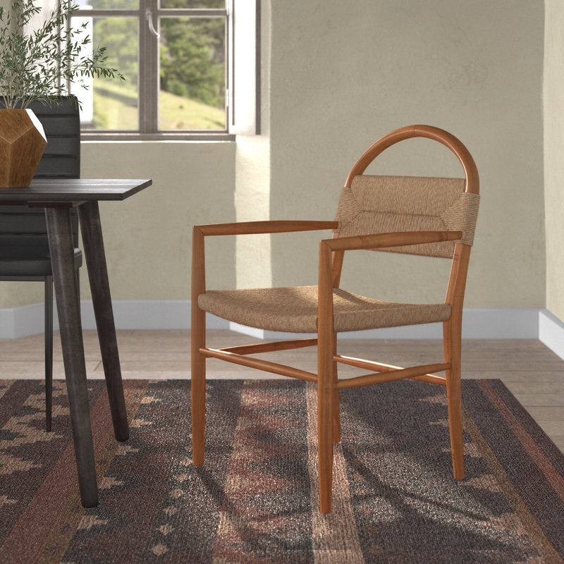 Chaise avec accoudoirs en bois massif Kashmir, Beige, Brun