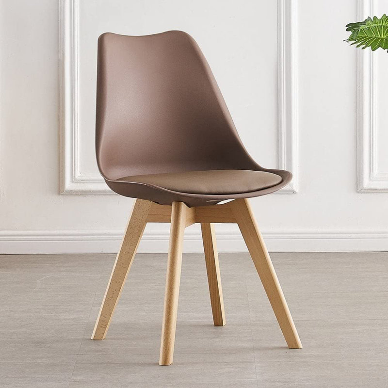 Thomasin Modern  Scandinavian Minimalist Dining Chairs with Faux Leather Cushions and Solid Wood Legs - Side Chair for Dining Room Kitchen Office
