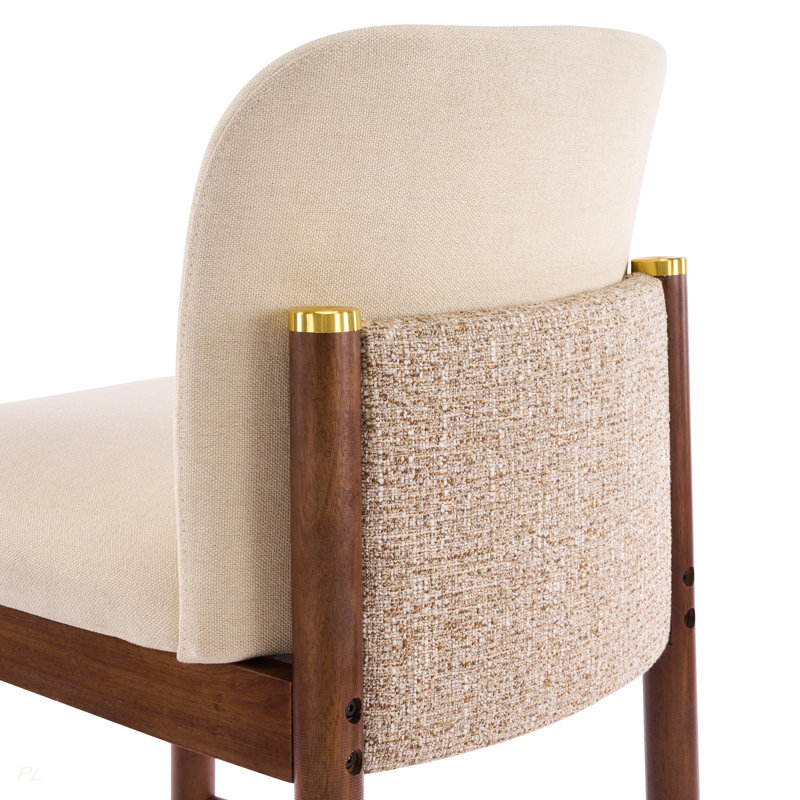 Ensemble de 2 tabourets de comptoir d'intérieur en bois rembourrés, chaise de bar, structure en noyer foncé avec revêtement beige