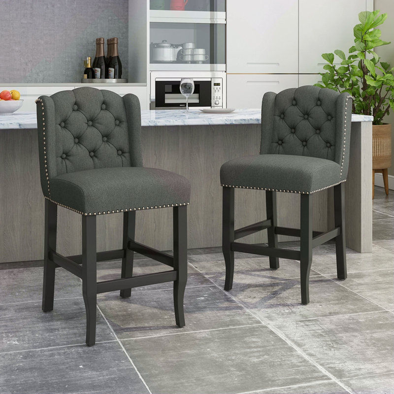 Ensemble de 2 tabourets de comptoir à oreilles capitonnés en tissu Vienna Vienna , Gris