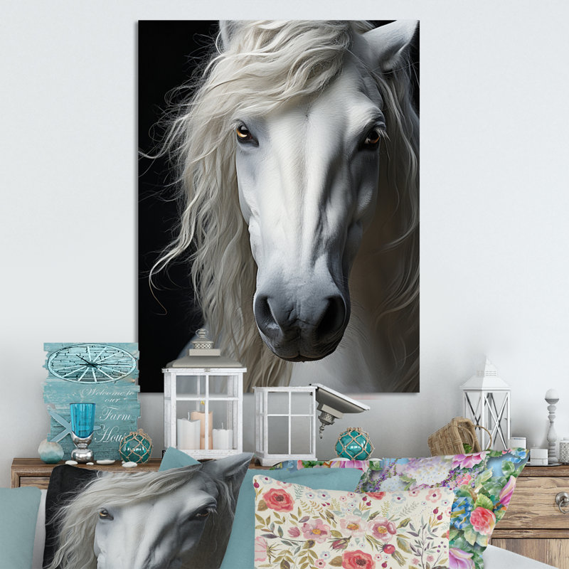 Cheval blanc, sérénité - animaux, art mural en métal, salon, H 40 po x l 30 po