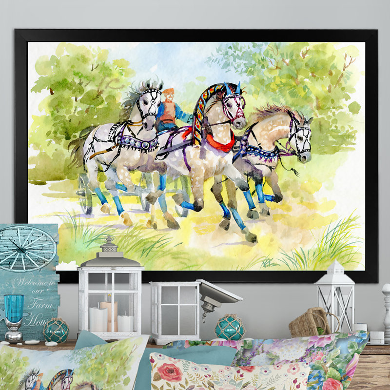 «Horse Carriage Outdoor II», reproduction sur toile flottante, Cadre noir, H 8 po x l 12 po x P 1 po