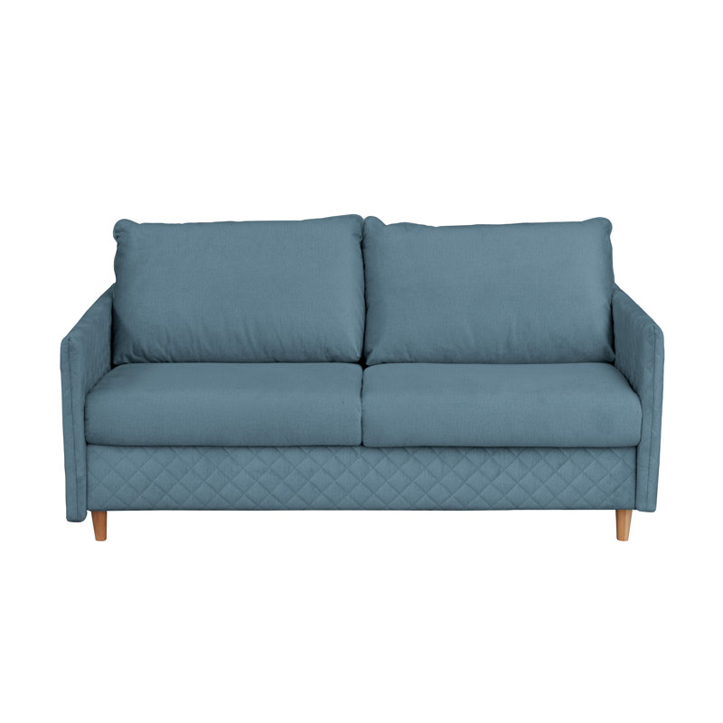 Melieck 2 Seater Velvet Sofa Bed with Mattress, Dark Powder Blue