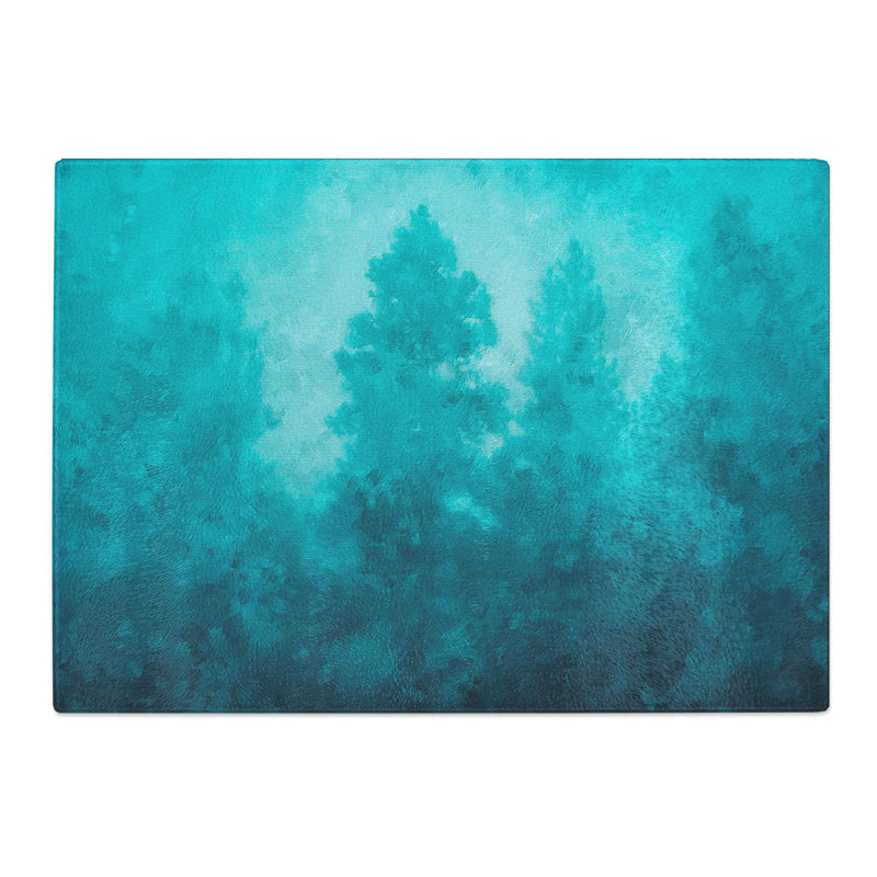 Tempered Glass Teal Blue Forest Chopping Board, 20 cm x 28.5 cm