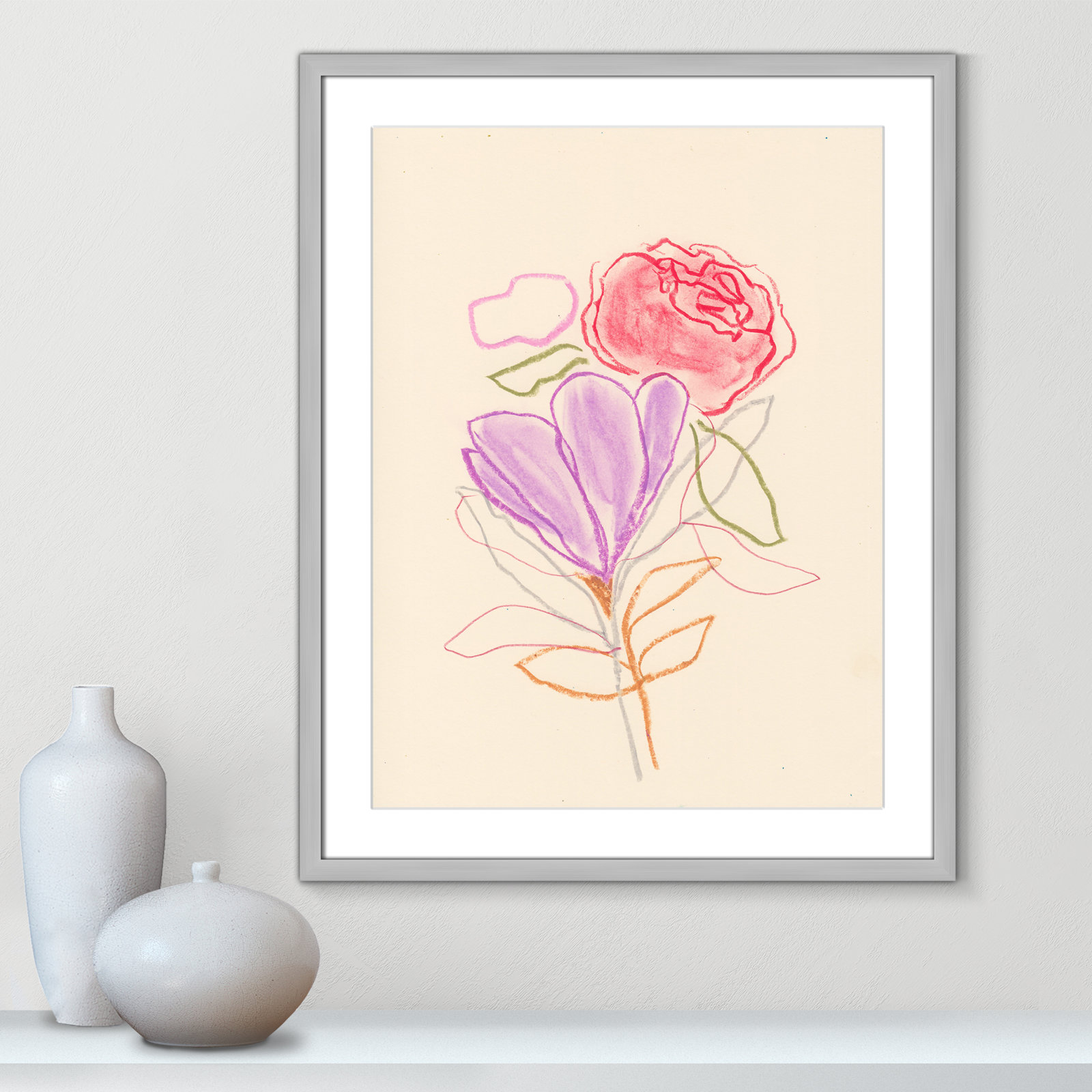 Simple Floral "Simple Floral III" Print, Silver Single Picture Framed Paper, White, 29.5" H x 23.5" W x 1.25" D