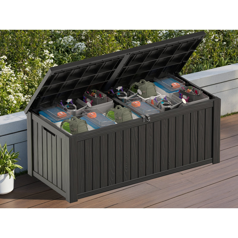 680L Durable and Weather-Resistant Lockable Deck Box, Black