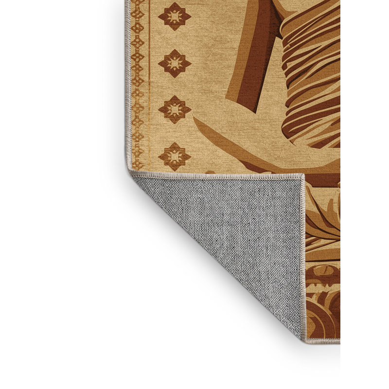 Machine Washable Ramirez Global Inspired Moroccan Rug in Brown – Beige Binding, 7x9