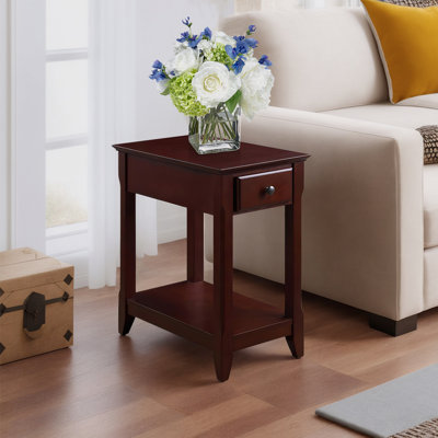 Table d'appoint en bois avec tiroir de rangement et tablette à 1 niveau