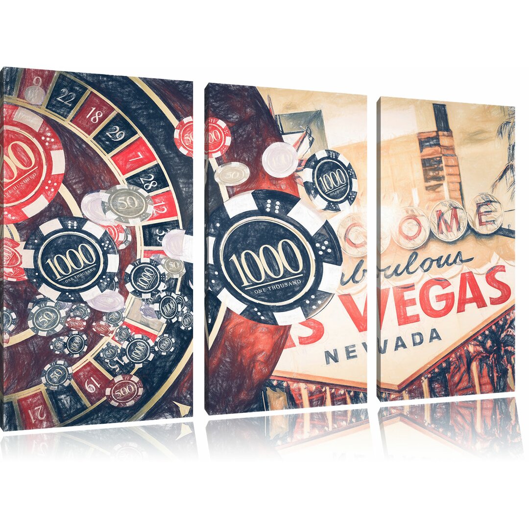 3-tlg. Leinwandbilder-Set „Las Vegas Casino Roulette“, Grafikdruck