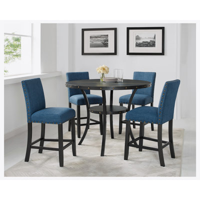 Espresso Wood Counter Height Dining Set with Nailhead Stools
