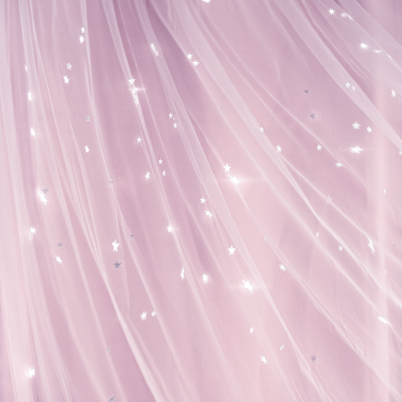 Jenifer Tulle Overlay Star Cutout Solid Room-Darkening Grommet Curtain Panels, 52" W x 96" L, Pink