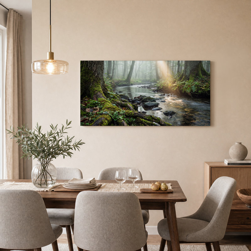 Toile «Misty Forest Stream with Sunlight», L 32 po x H 16 po