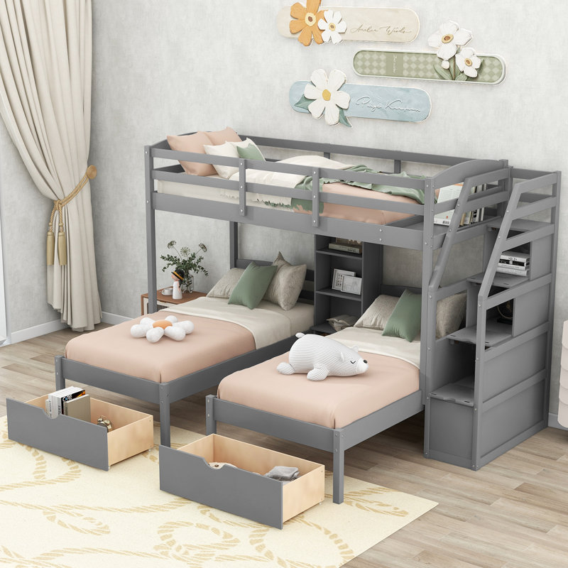 Triple Bunk Bed With Storage Staircase & Drawers