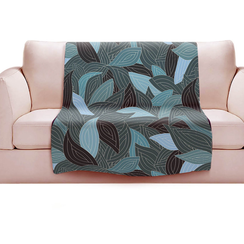 Couverture en sherpa doux à feuilles bleu ii, l 51 po x L 60 po