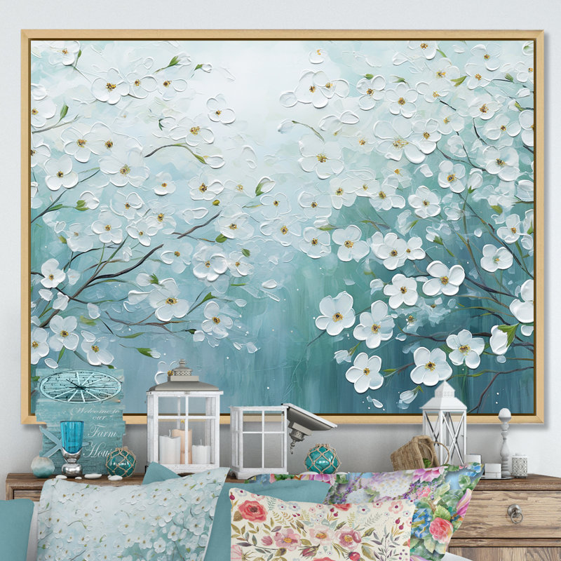 «Dogwood S Flowers Field Delight II», reproduction sur toile, Cadre naturel flottant, H 16 po x l 32 po x P 0,5 po