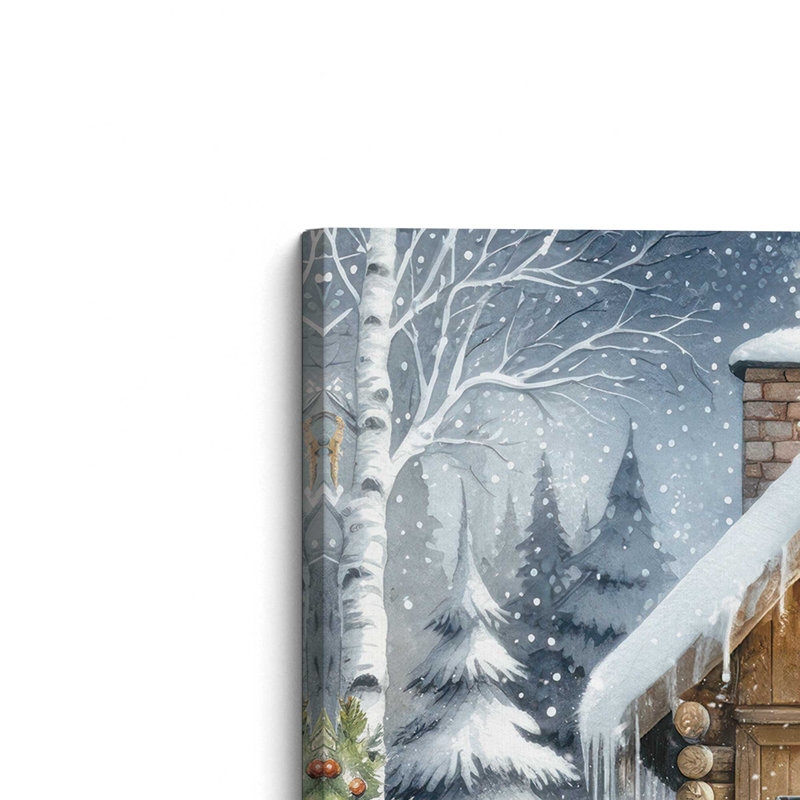 «Christmas Cabin with Sleigh» par Nicole DeCamp, reproduction d'art, 30" H x 30" W, Ne s’applique pas, Toile non encadrée