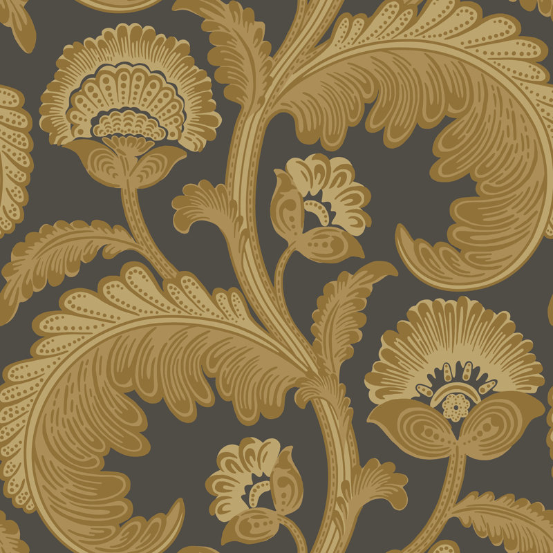 Floral Wallpaper Roll, Ochre/Charcoal