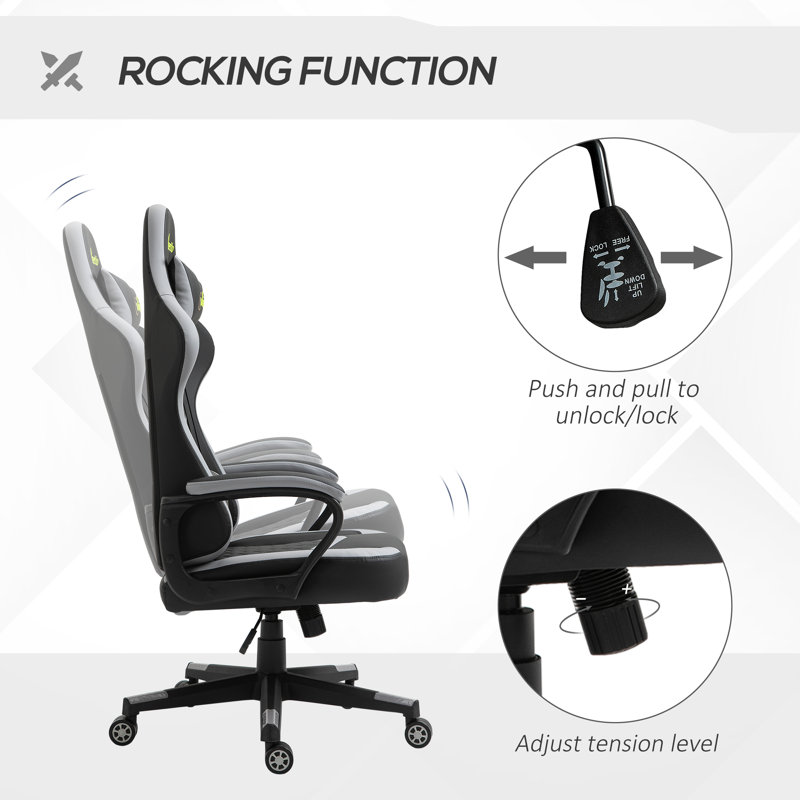 HOMCOM Adjustable Reclining Ergonomic Faux Leather Swiveling PC & Racing Game Chair in Grey, Black