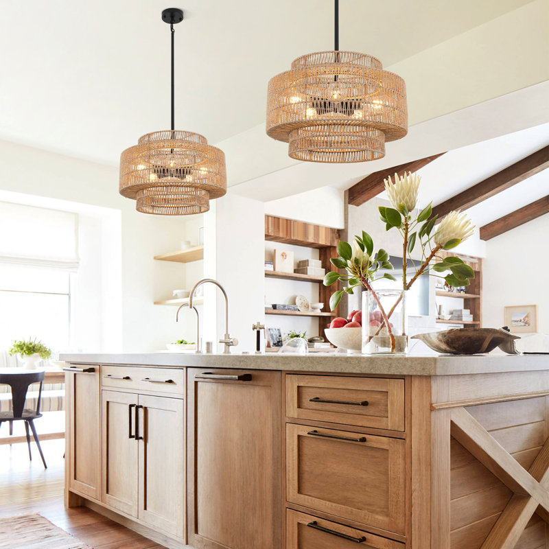 5 - Light Dimmable 3-Tier Drum Chandelier, Matte Black