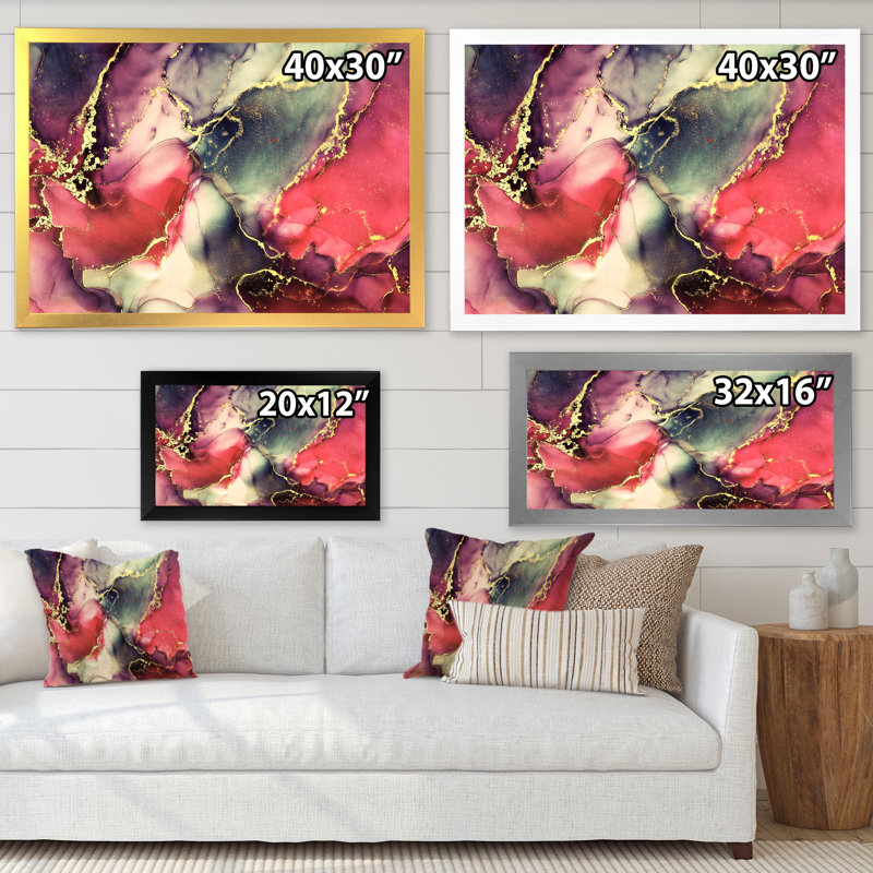 «Red Luxury Abstract Fluid Art II», reproduction sur toile, H 16 po x l 32 po x P 1 po, Cadre photo blanc