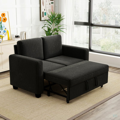 58.1 Inch Corduroy 2-Seat Modular Sofa Bed, 2-in-1 Convertible Pull-Out Sleeper Couch for Small Spaces