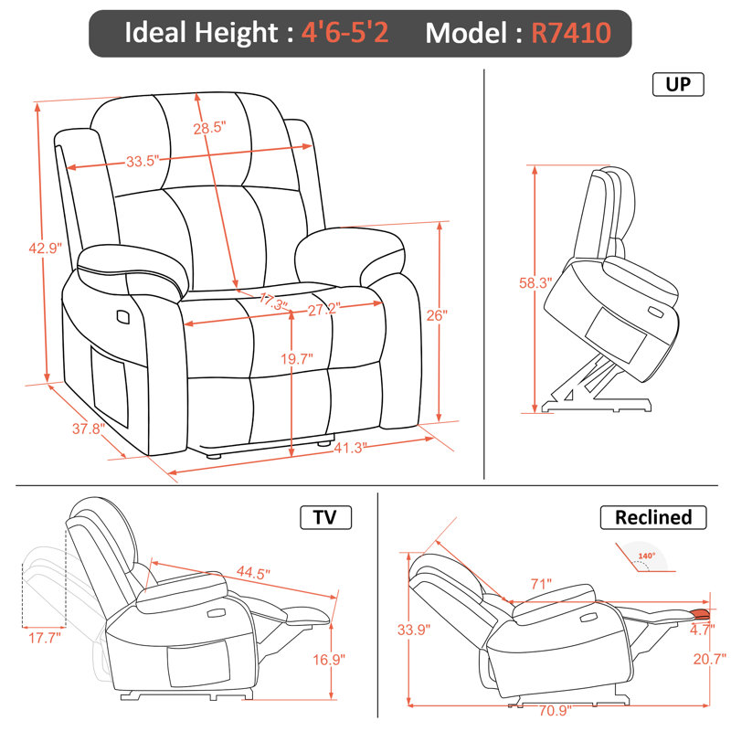 Pantazi Wide Seat Power Recliner Lift Assist Chair, Faux Leather, Black Faux Leather
