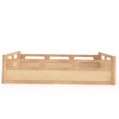Lit plateforme double pleine grandeur avec garde-corps pleine longueur, base de lit double à profil bas, pas de sommier tapissier, naturel