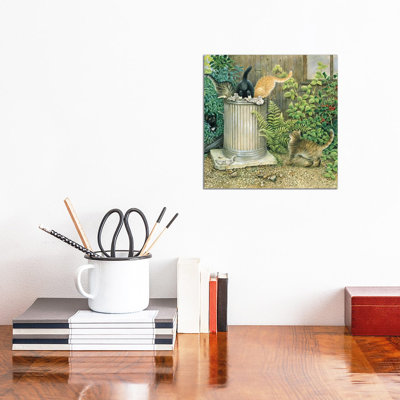 Teamwork In A Neighbouring Dustbin by Ivory Cats - Wrapped Canvas Print