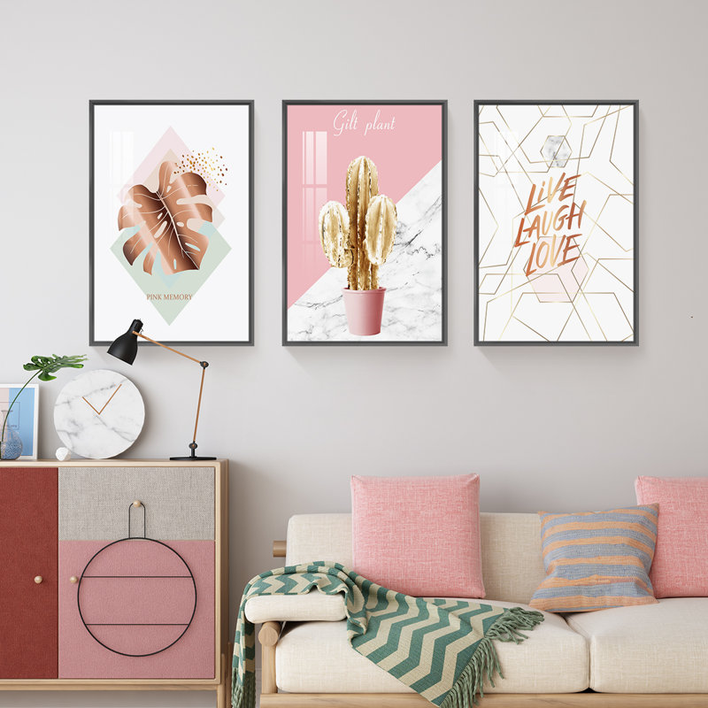 "Plants Aluminium", ensemble de 3 reproductions d'art encadrées sur toile_QS38-7, H 16,3 po x l 36,3 po x P 1,65 po, Noir