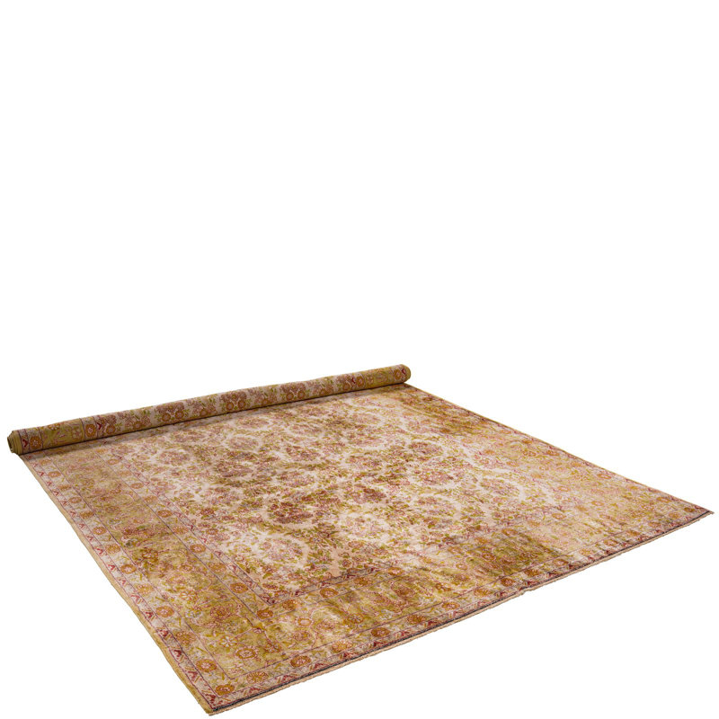 Tapis Oushak turc rétro fait à la main beige et rouille Anatolian 5 x 10