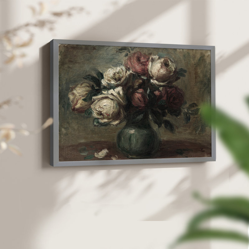 Motif floral rétro - XVIIIe - reproduction encadrée, H 8 po x l 10 po, Gris