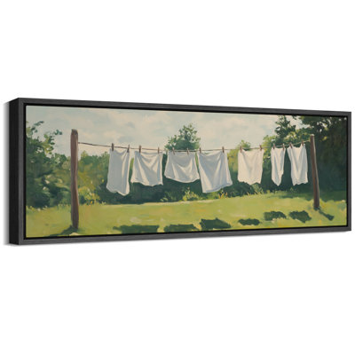 Sunlit Countryside Clothesline Rustic Farmhouse Scene Wall Decor Extra Large Pictures Framed Canvas Print Wall Art